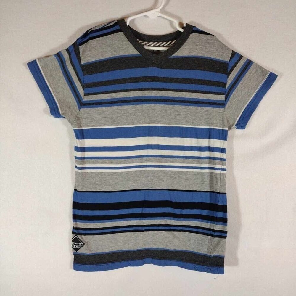Boys Size Small Distortion T-shirt, Gently Used, Striped Blue Grey White